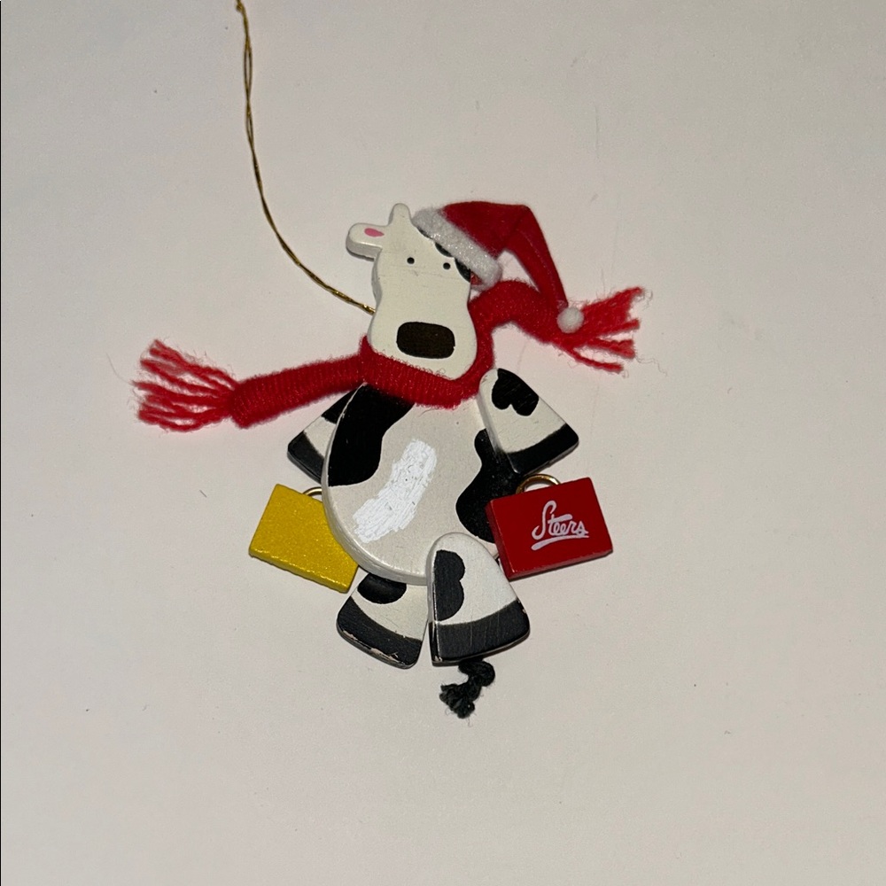 Vtg Avon Holly Jolly Shopping Holstein Cow Christmas Ornament with Scarf Gifts